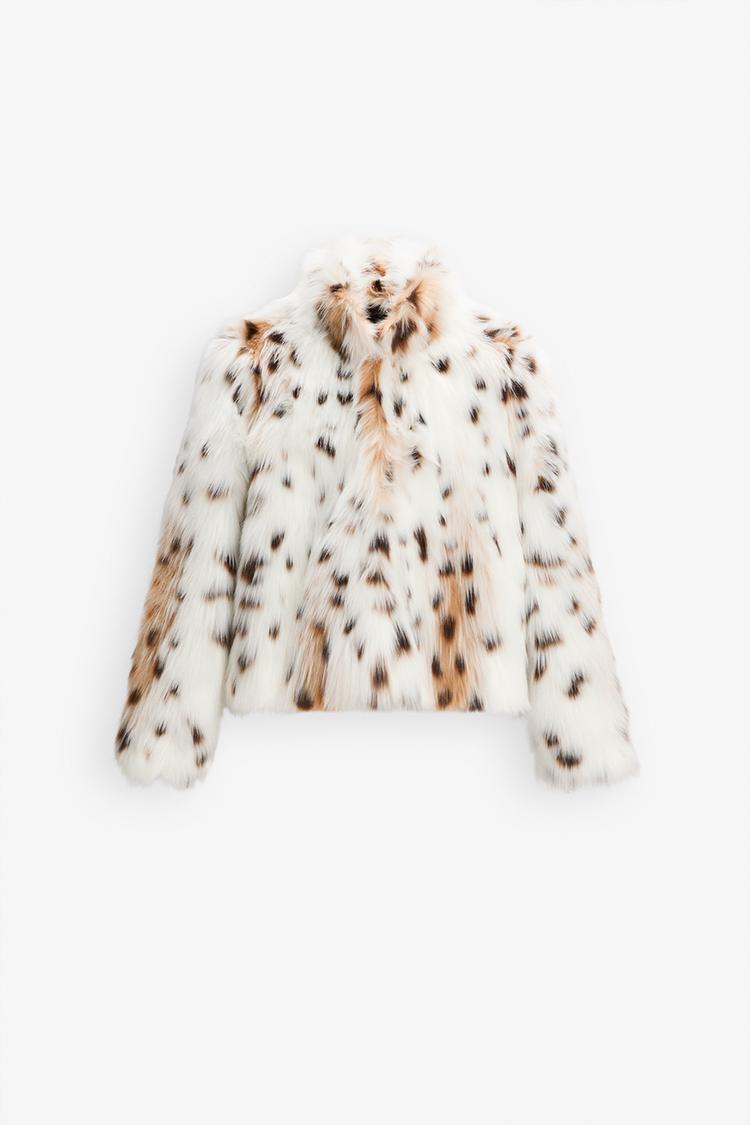 JAKKE I KUNSTPELS MED LEOPARDMØNSTER