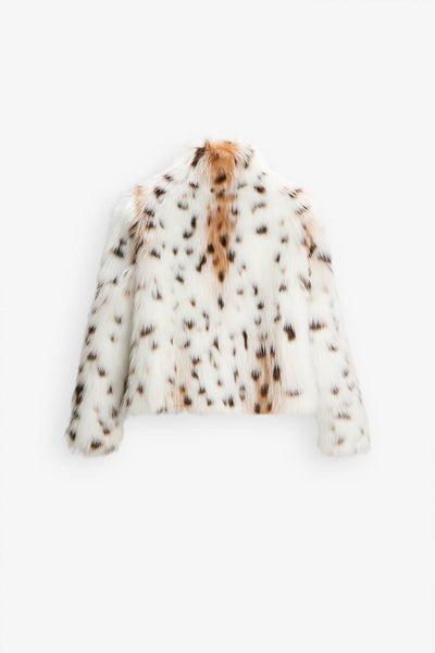 JAKKE I KUNSTPELS MED LEOPARDMØNSTER