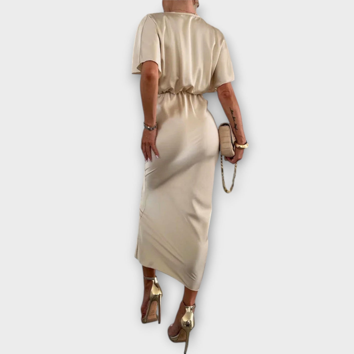 Sable - Solid Satin V-Udskæring Krydsknude Slim Fit Maxi Kjole