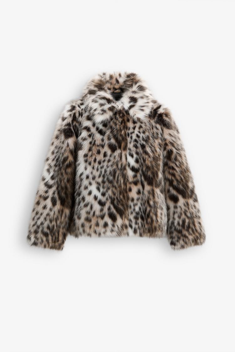 JAKKE I KUNSTPELS MED LEOPARDMØNSTER