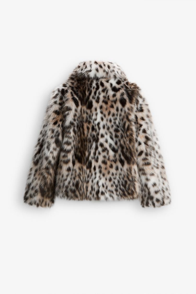JAKKE I KUNSTPELS MED LEOPARDMØNSTER