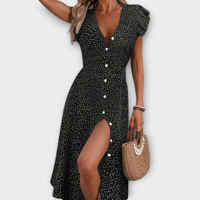 Elegant Polka-Dot Midi-Kjole