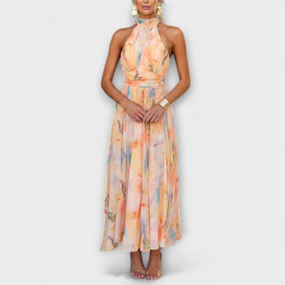 Halter-Neck Aquarel Print Maxi Kjole
