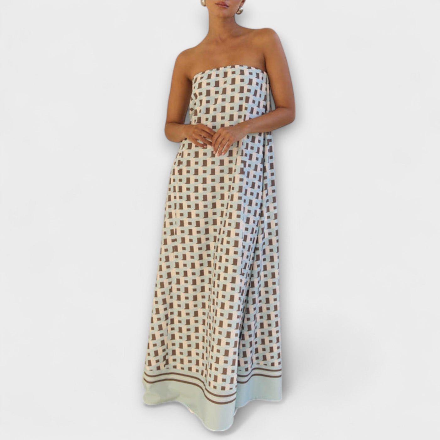 Hasel - Unikt geometrisk Off-Shoulder Maxi-Kjole