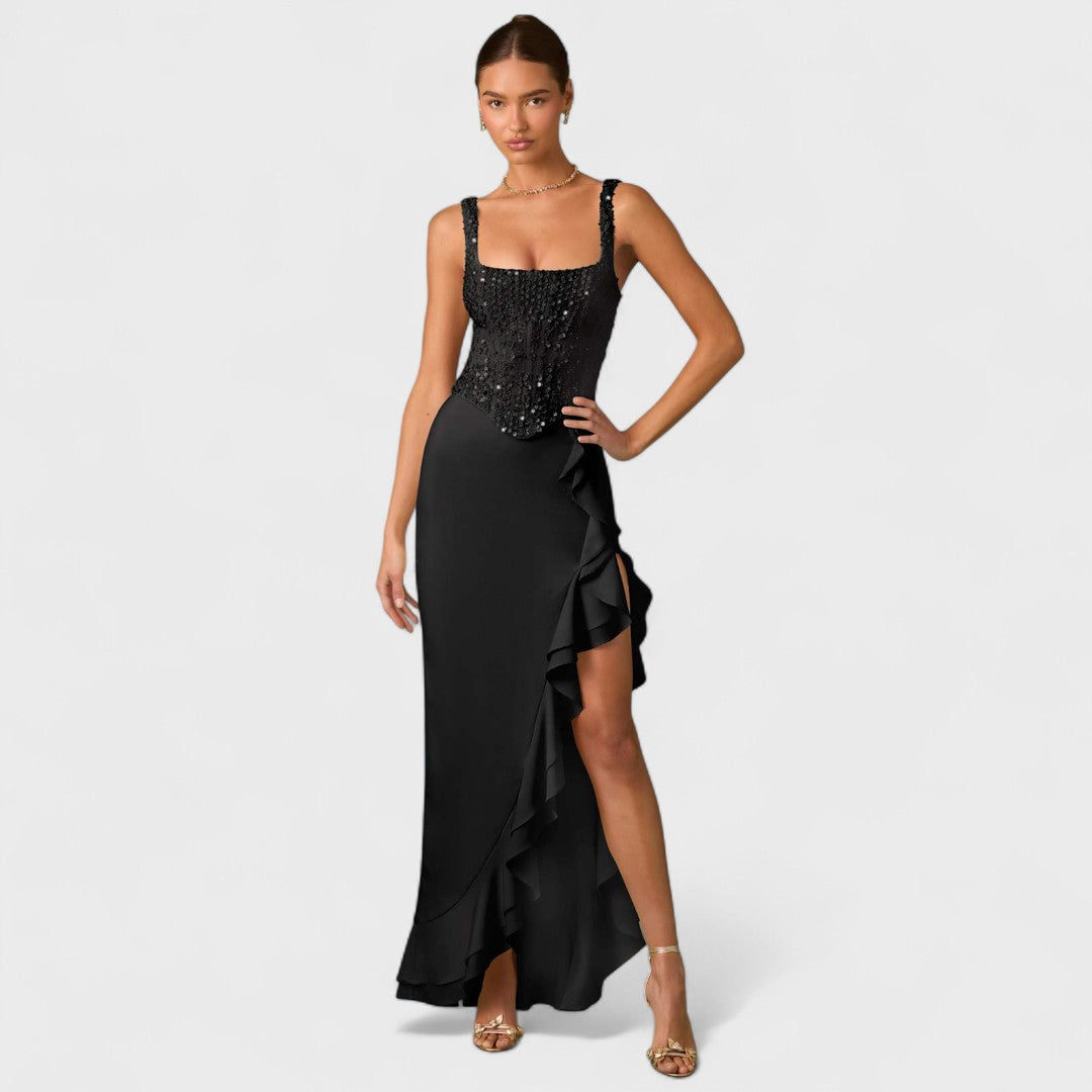 Bella - Corset Kjole i Satin med Volanter