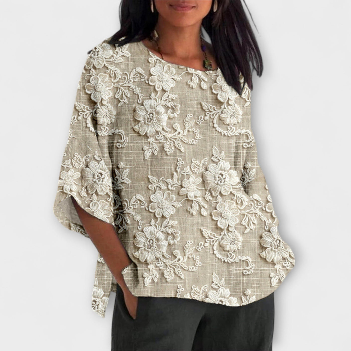 Hazel - Top med vintage-print