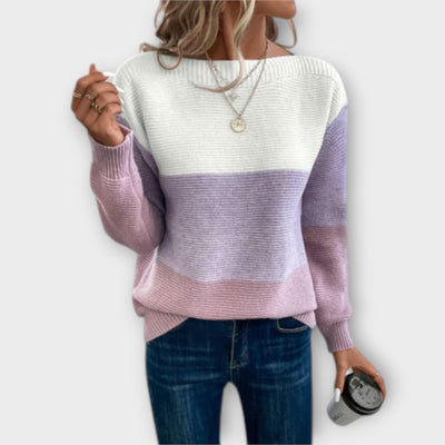 Clara - Elegant trefarvet patchwork sweater