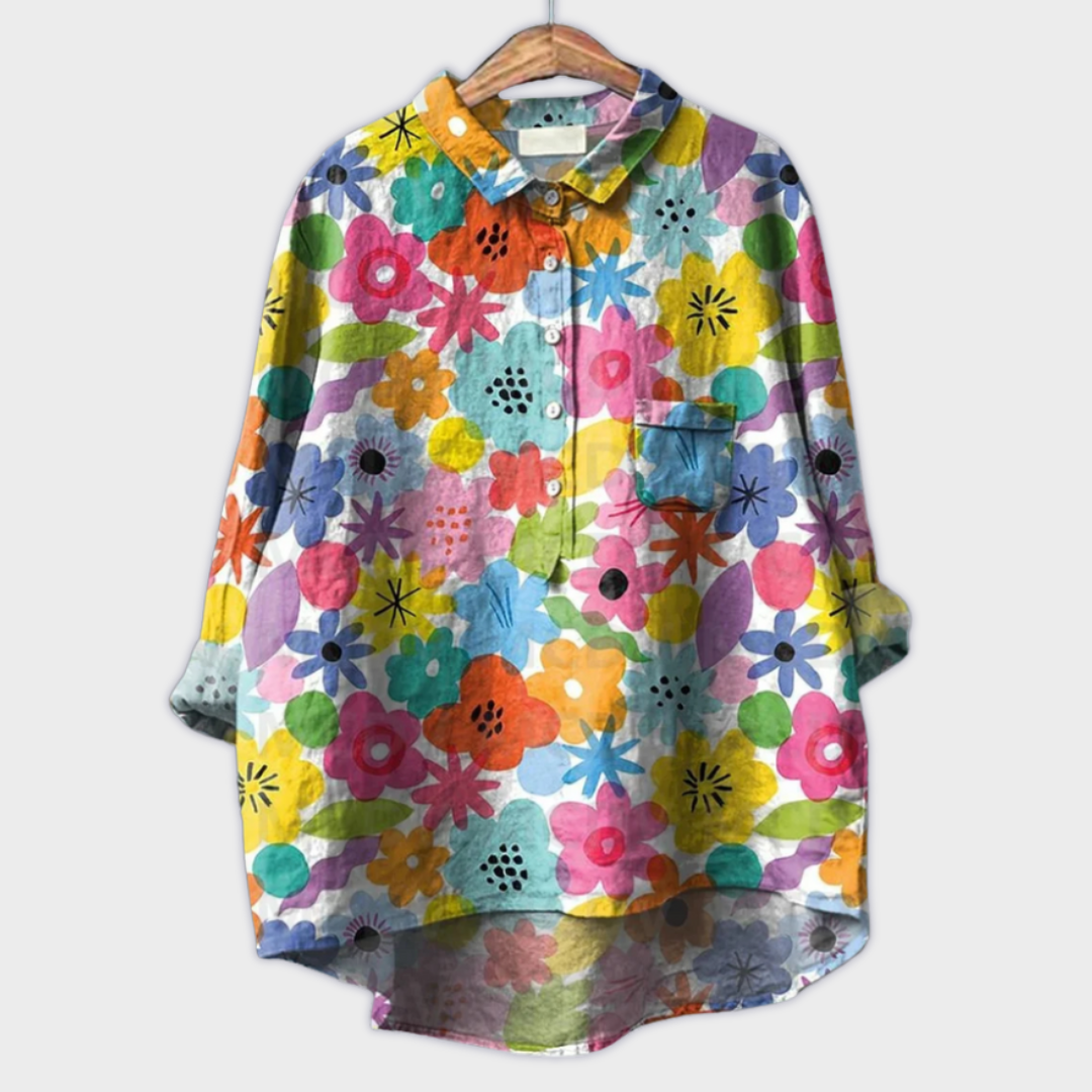 Magdalena - Håndlavet dameskjorte med blomsterdesign