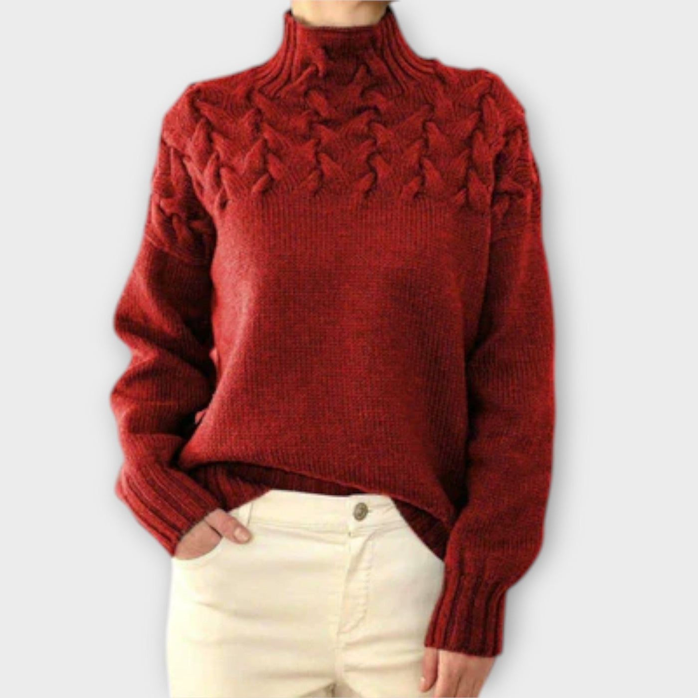 Eva - Damepullover med fletstrik-detalje