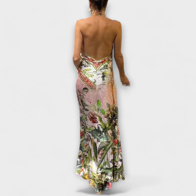 Ayla - Blomsterprint Uden Ærmer Åben Ryg Maxikjole
