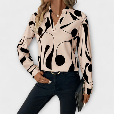 Elegant langærmet bluse med spids udskæring