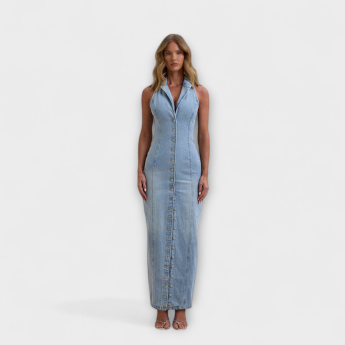 Lacey - Mid Wash Denim Maxikjole