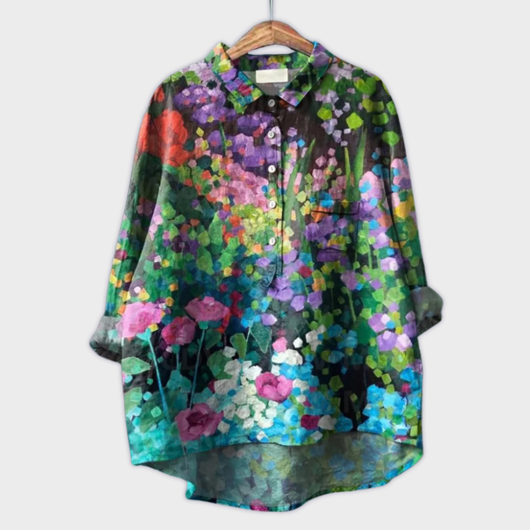 Magdalena - Håndlavet dameskjorte med blomsterdesign