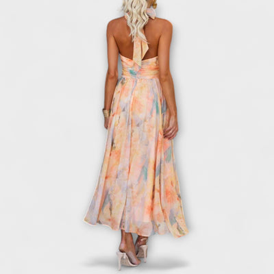 Halter-Neck Akvarel Print Maxi Kjole