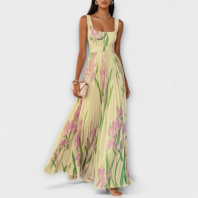 Foldet blomster Chiffon Maxikjole