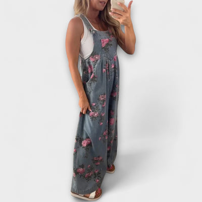Bethany - Blomsterprint Bred Denim Jumpsuit