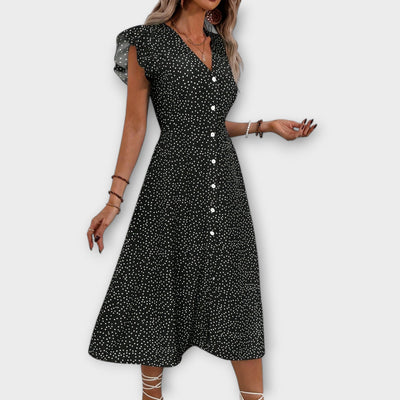 Elegant Polka-Dot Midi-Kjole