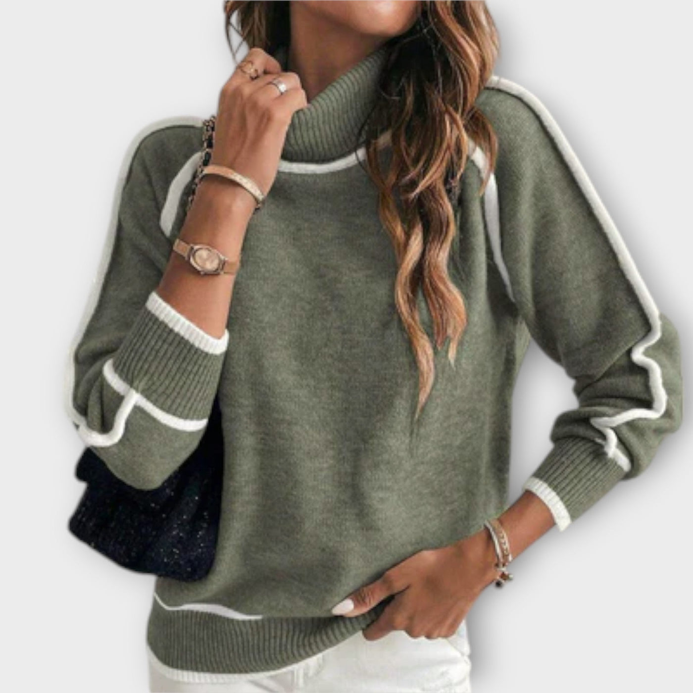 Christine - Luksuriøs olivengrøn strikpullover