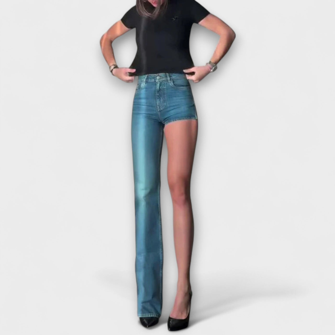 Astra - Trendy asymmetrisk denimshorts med én skulderrem