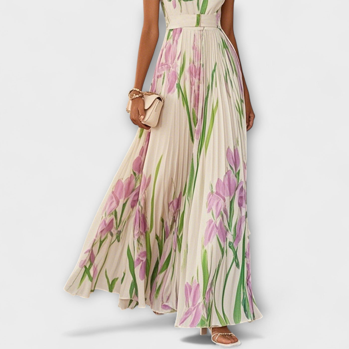 Foldet blomster Chiffon Maxikjole