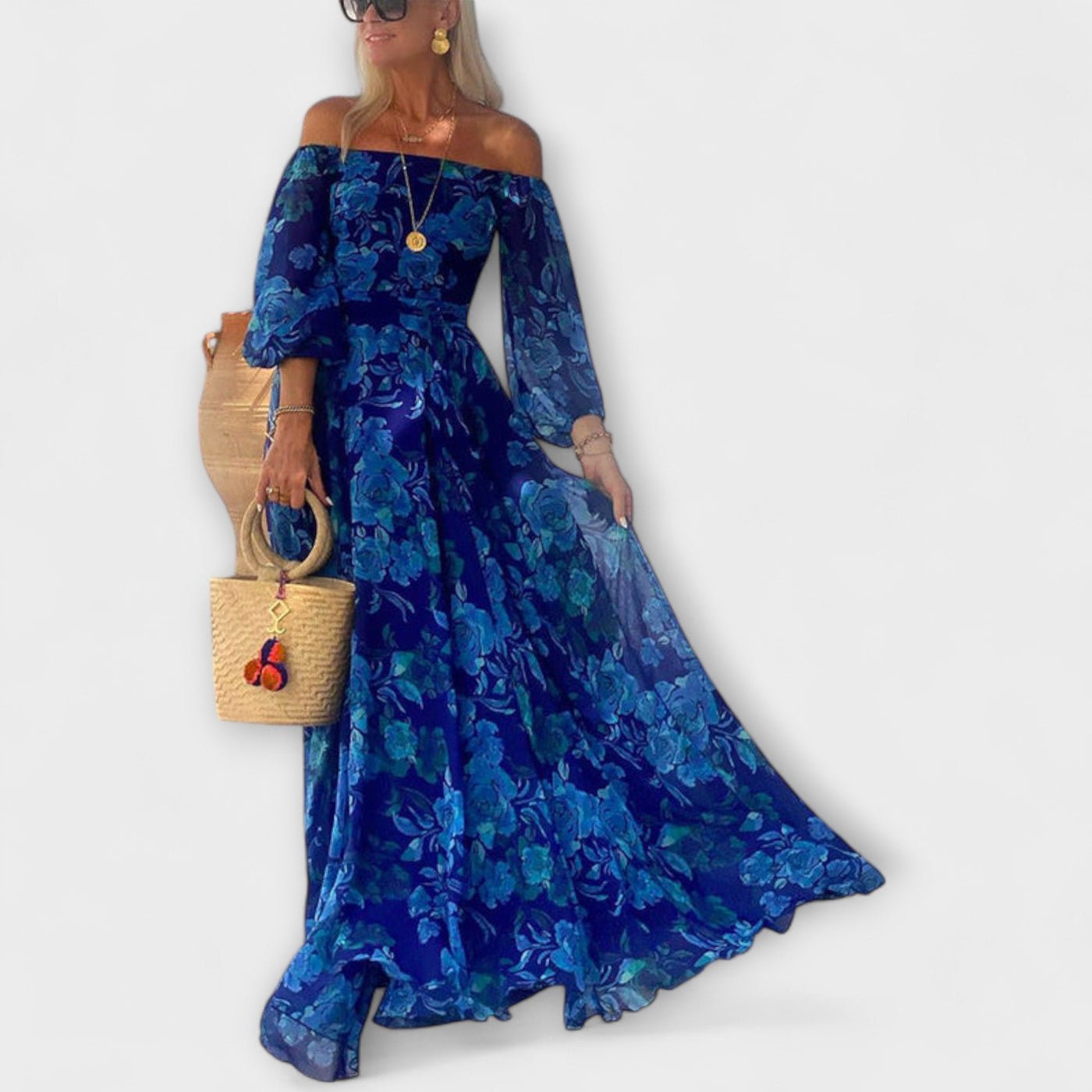 Juniper - Floral Off-Shoulder Smocked Maxikjole