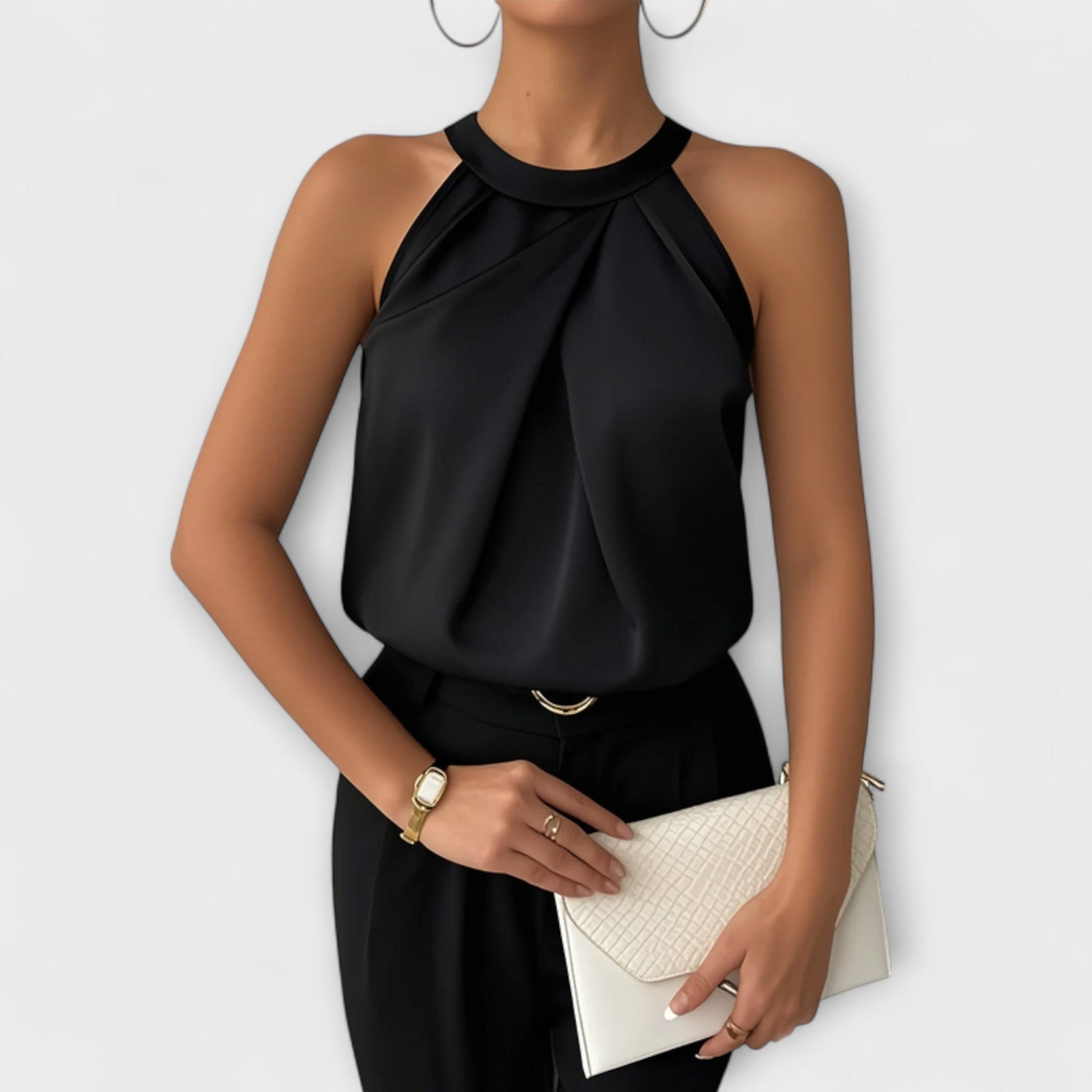 Skye - Elegant satinbluse med off-shoulder-design