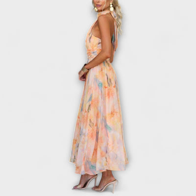 Halter-Neck Akvarel Print Maxi Kjole