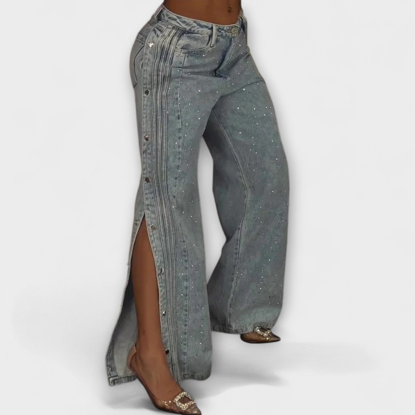 Nola - Mine strass-belagte højtaljede jeans med sidelommer