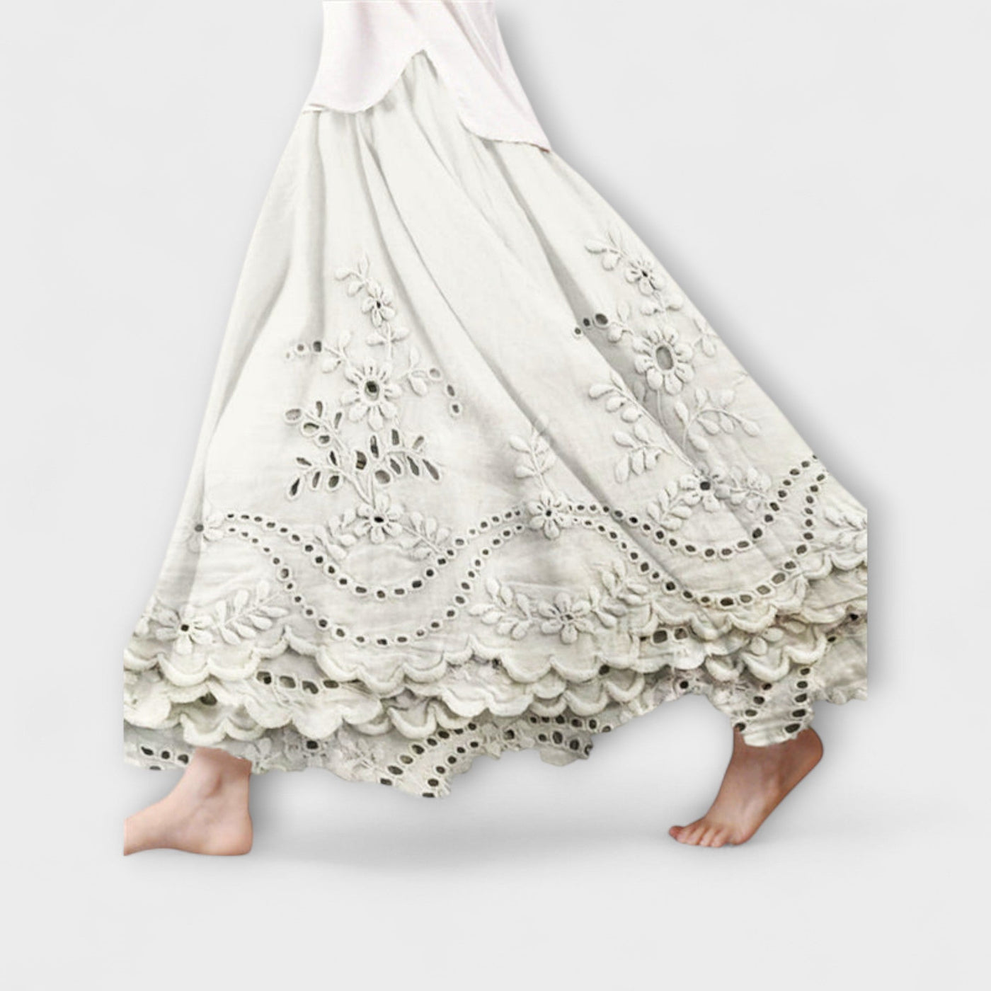 Luna – Boho Maxiskørt Med Broderi