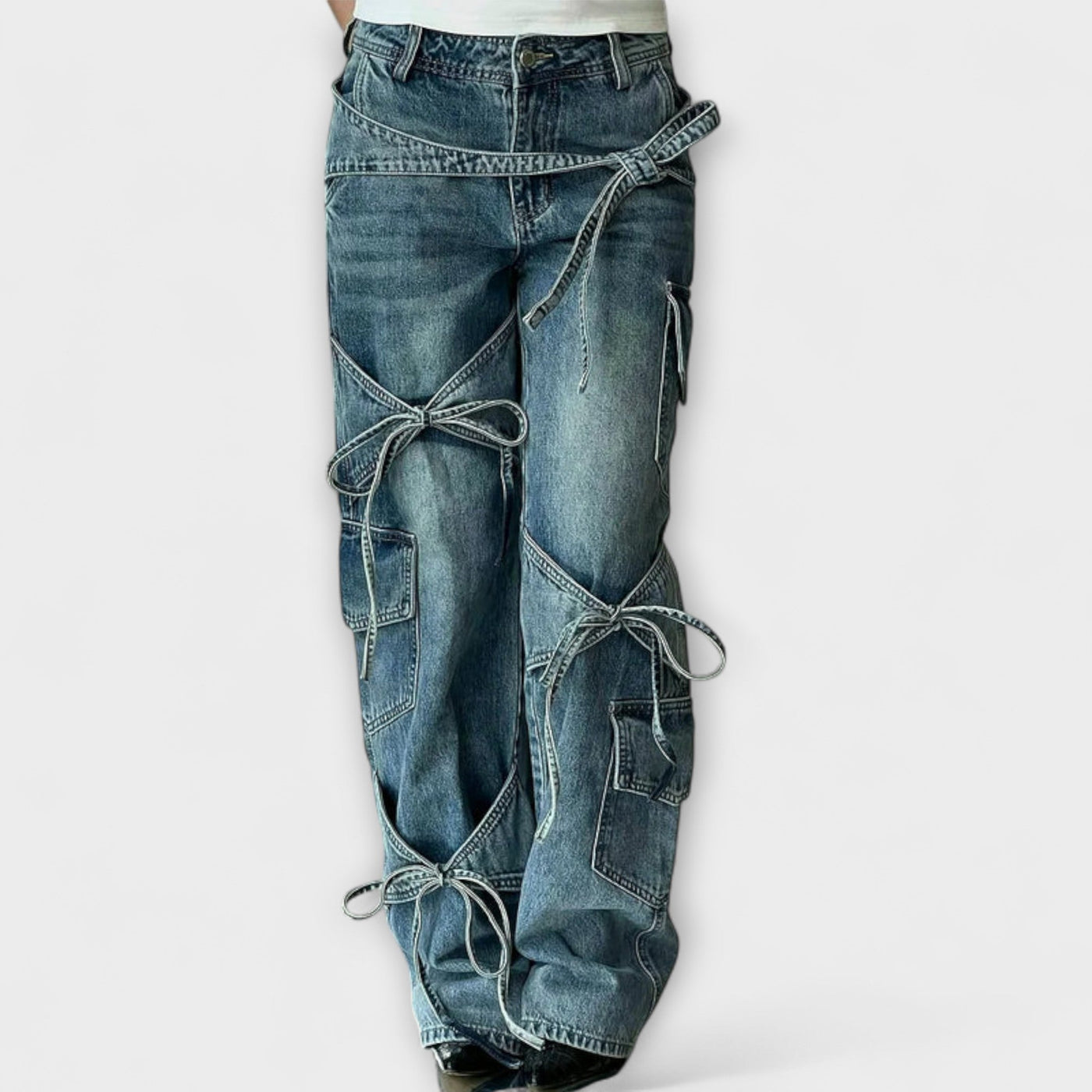 Paloma - Utility Denim Jeans med Knude Detalje