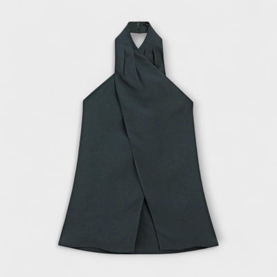 Hannah - Blå Halter Neck Top med Udsnit i Ryggen