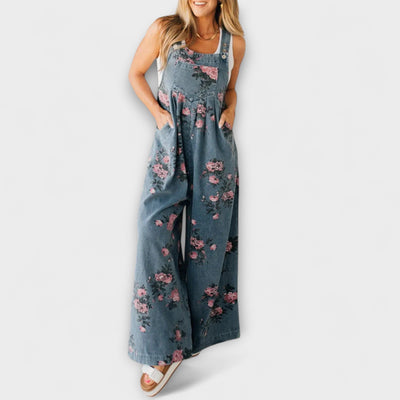 Bethany - Blomsterprint Bred Denim Jumpsuit