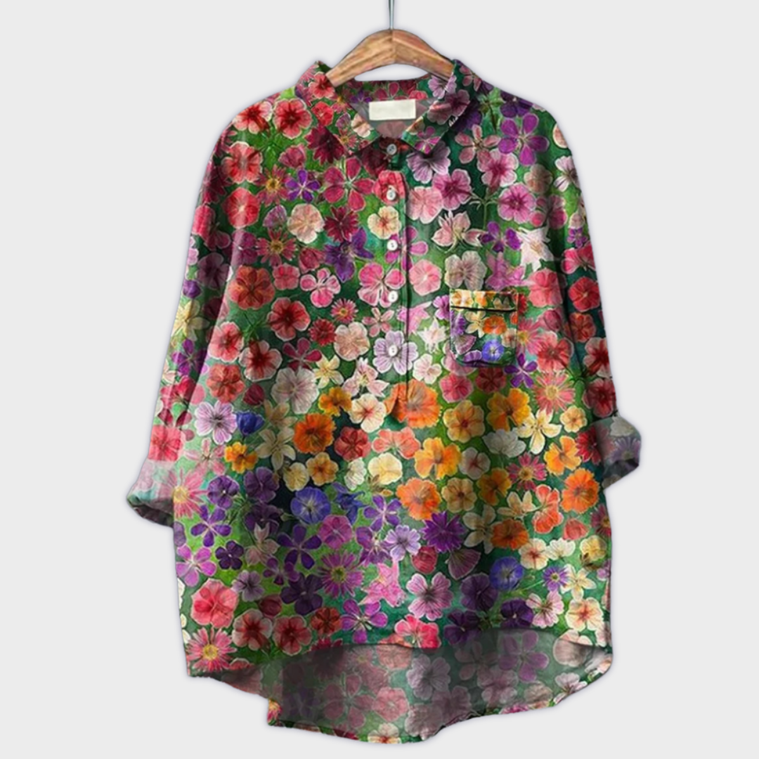 Magdalena - Håndlavet dameskjorte med blomsterdesign