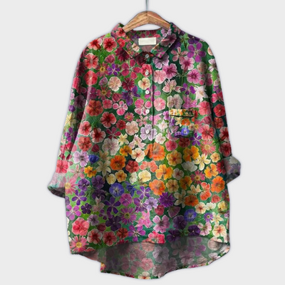 Magdalena - Håndlavet dameskjorte med blomsterdesign