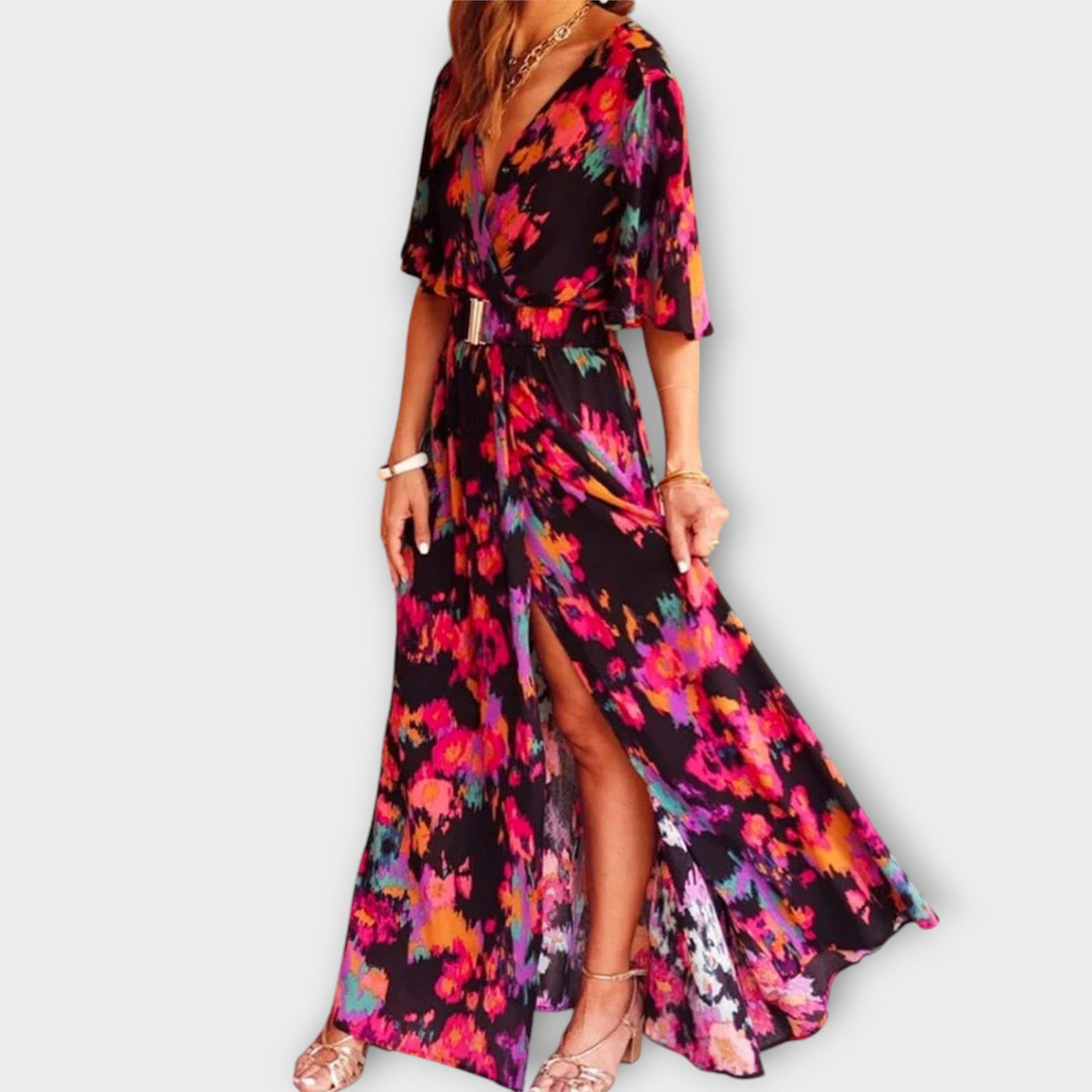 Sabine - Stilfuld Wickel-Maxikjole med flydende design