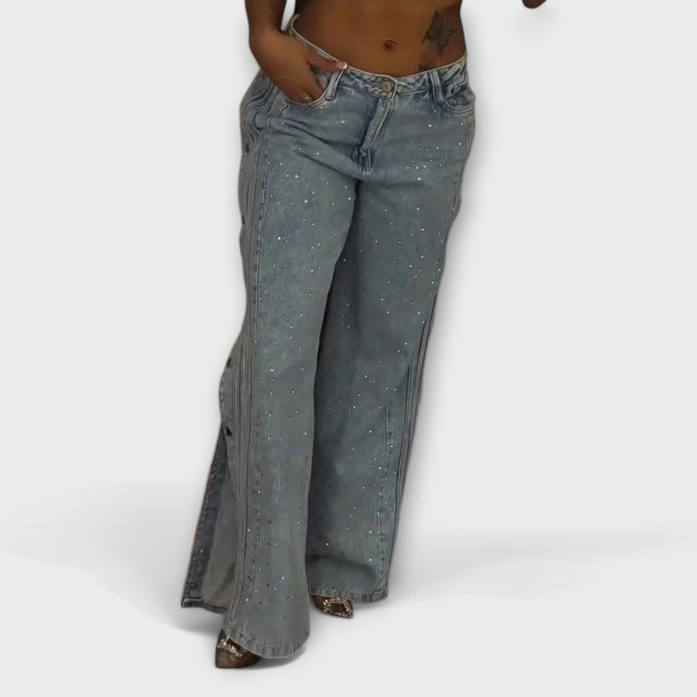 Nola - Mine strass-belagte højtaljede jeans med sidelommer