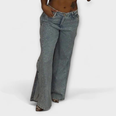 Nola - Mine strass-belagte højtaljede jeans med sidelommer