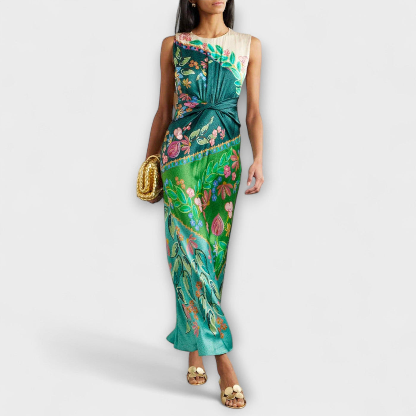 Aisling - Elegant Vridning Draperet Blomstret Maxikjole