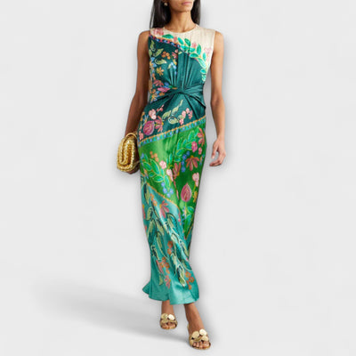 Aisling - Elegant Vridning Draperet Blomstret Maxikjole