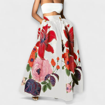 Ysolda - Smuk Højtaljet Floralprint-Nederdel