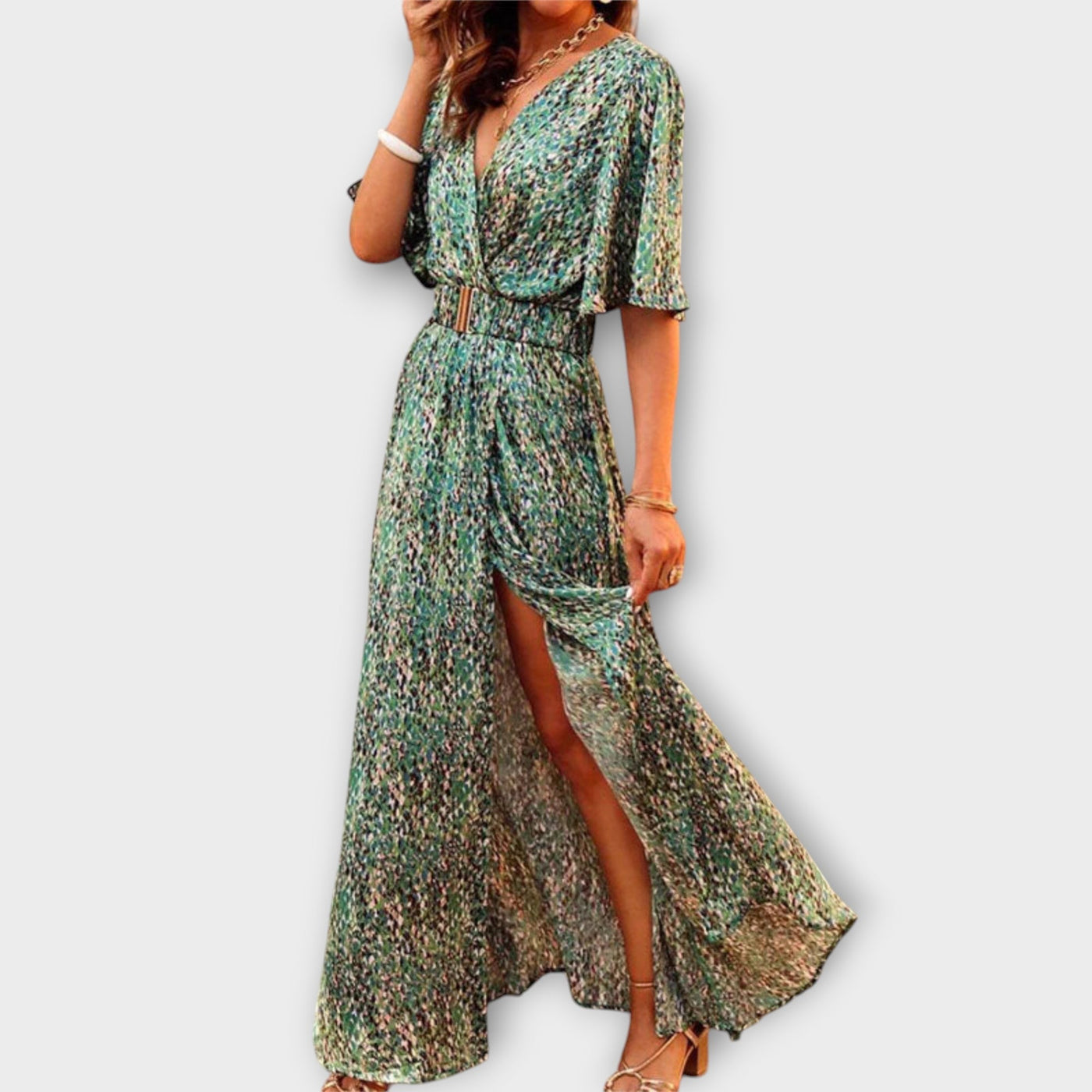 Sabine - Stilfuld Wickel-Maxikjole med flydende design