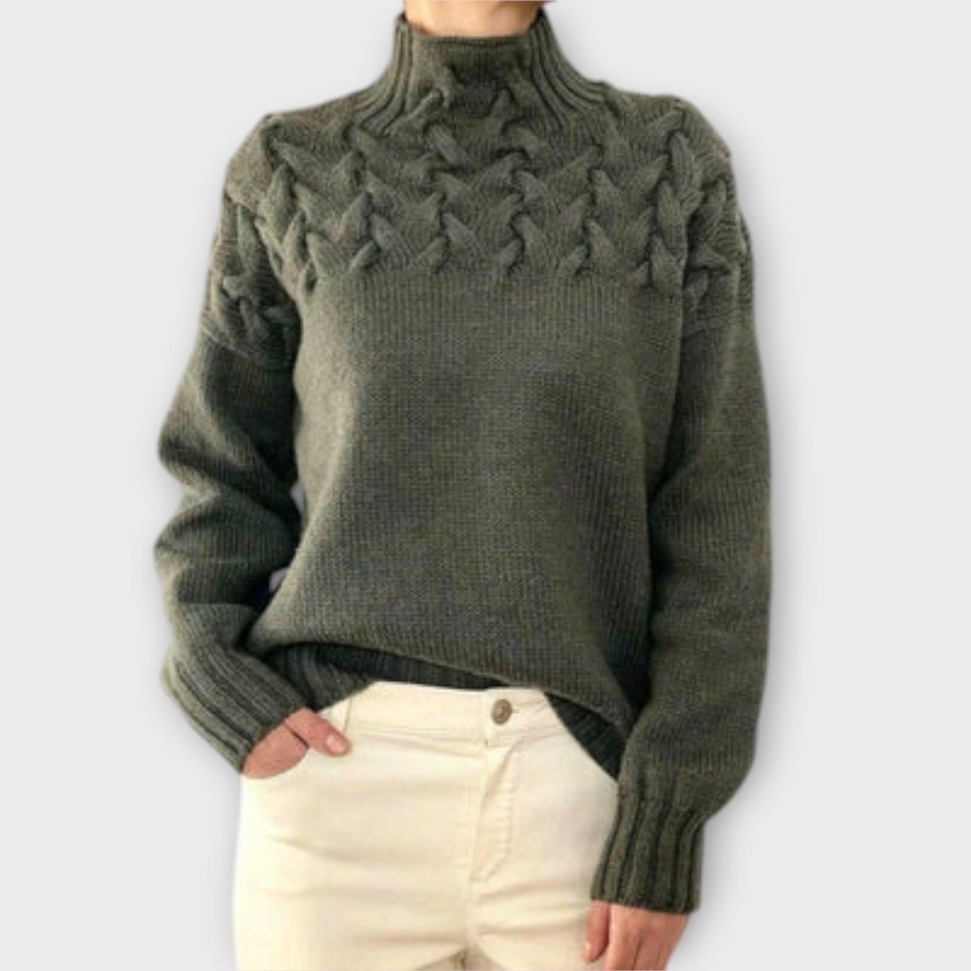 Eva - Damepullover med fletstrik-detalje
