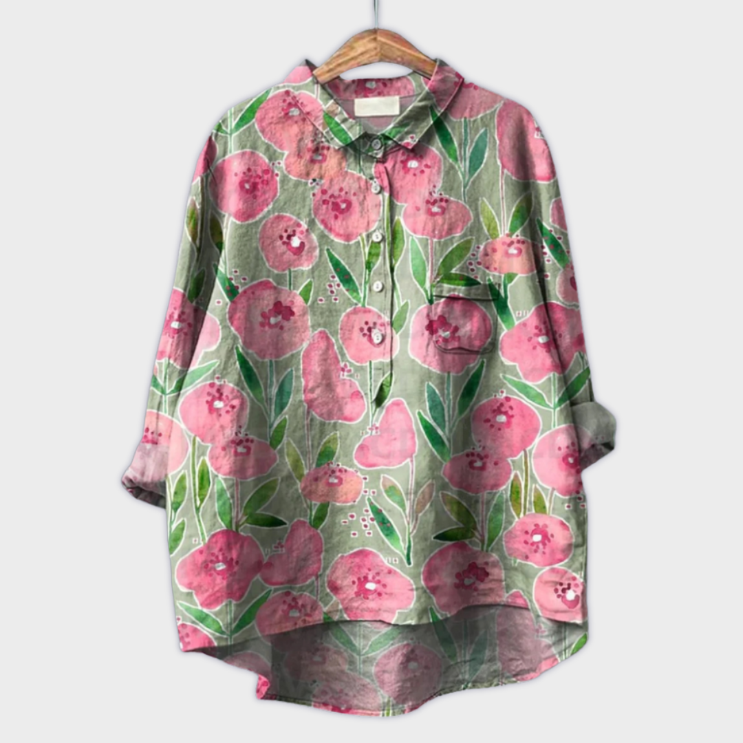 Magdalena - Håndlavet dameskjorte med blomsterdesign