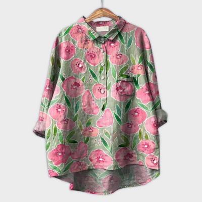 Magdalena - Håndlavet dameskjorte med blomsterdesign