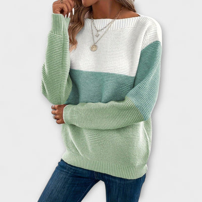 Clara - Elegant trefarvet patchwork sweater