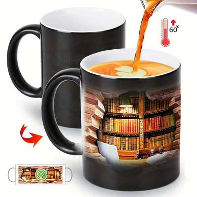 Hyggelig Bibliotek Flugt Varme-Afslørende Keramik Krus - Magisk Bogreol Kaffe Kop
