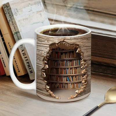 Magisk Varmeforandrende Bibliotek Udsigt Krus - Forsvindende Bogreol Kaffe Kop