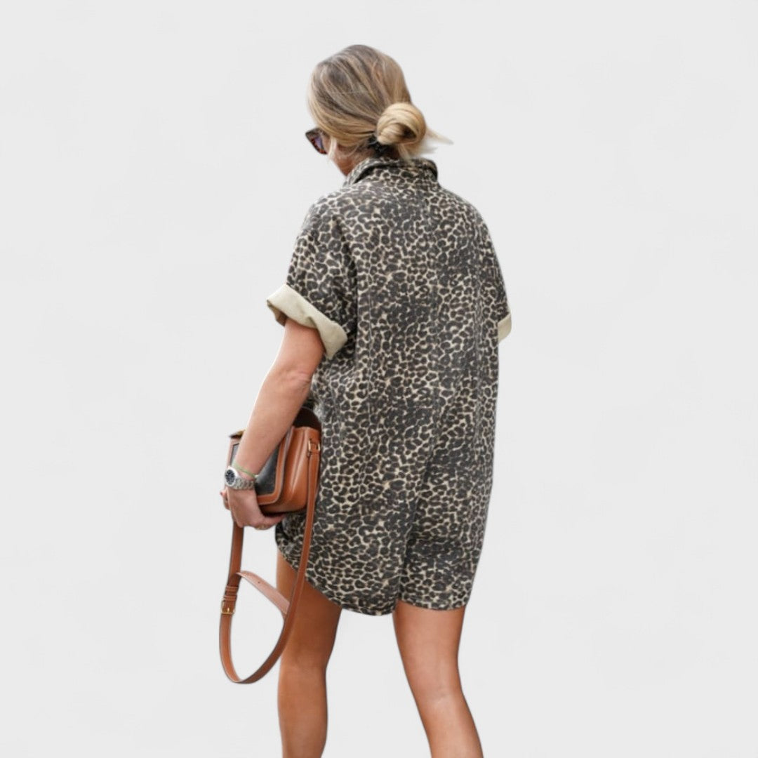 Nonette - Skjortekjole med leopardprint