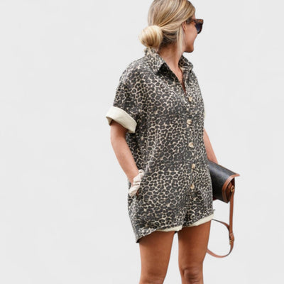 Nonette - Skjortekjole med leopardprint