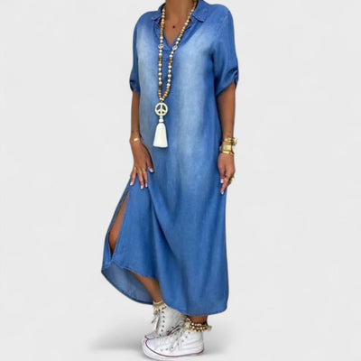 Ilse - Sommerkjole med V-hals i denim